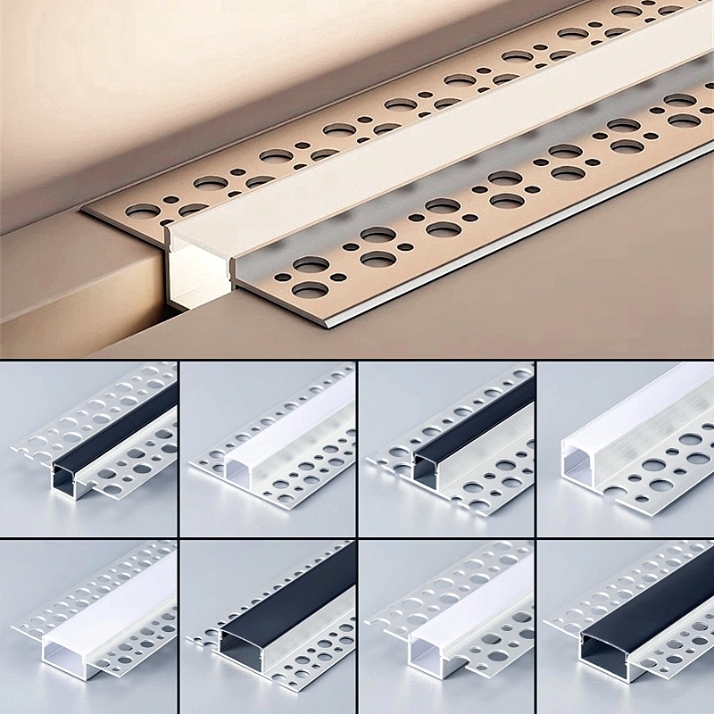 Diffusion Material Roll - ขอบเพดานไร้ขอบ LED โปรไฟล์อลูมิเนียมแบบฝังช่องกระจายแสงสีดําผนังพื้นบันไดห้องน้ําบาร์แถบไฟ