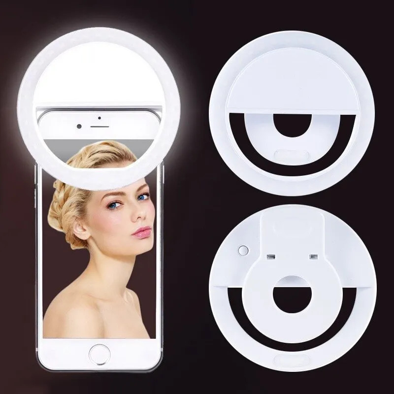 Photography Lighting Professional - ไฟวงแหวน LED แบบชาร์จไฟได้พร้อมคลิปหนีบโทรศัพท์ไฟถ่ายวิดีโอแหวนสำหรับ iPhone Samsung Xiaomi