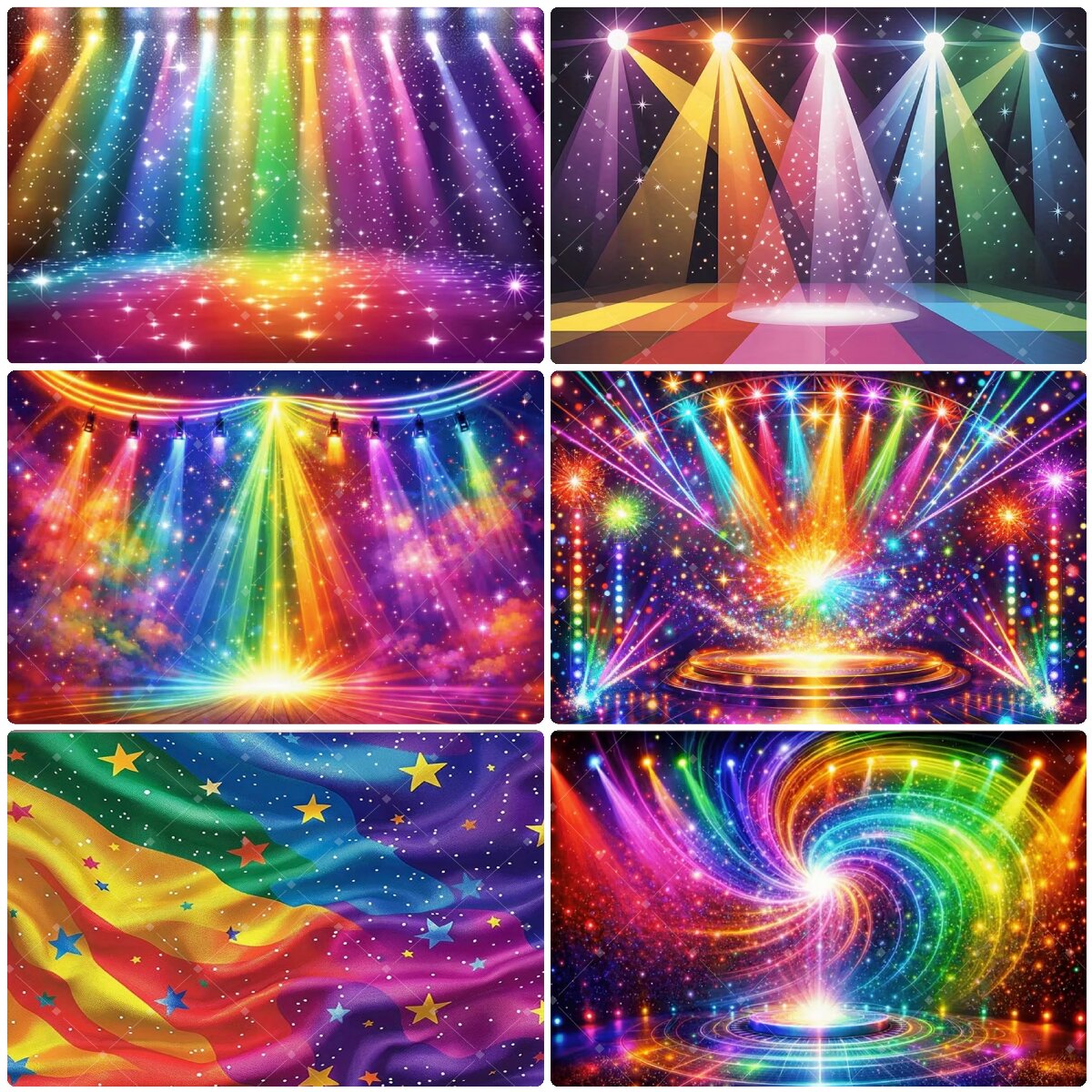 Photography Lighting And Backdrop - ฉากหลังไฟเวทีสีรุ้งหลากสีสัน ประดับดาวระยิบระยับ ดิสโก้ นีออน คอนเสิร์ต งานวันเกิด