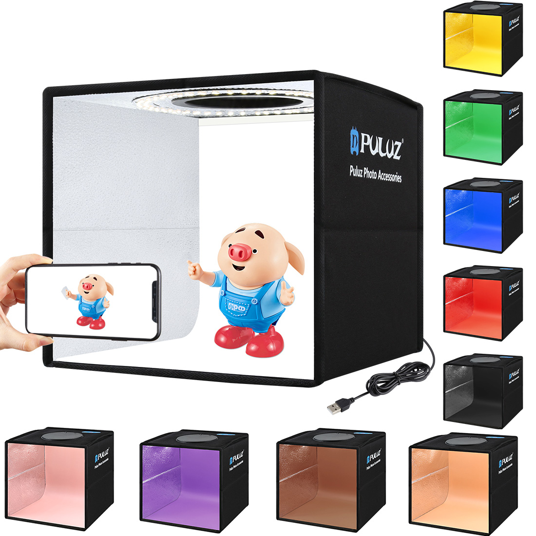 Photography Lighting And Backdrop - เดสก์ท็อปแบบพกพาพับ Mini Softbox พร้อมแหวนโคมไฟ 6 ชิ้น