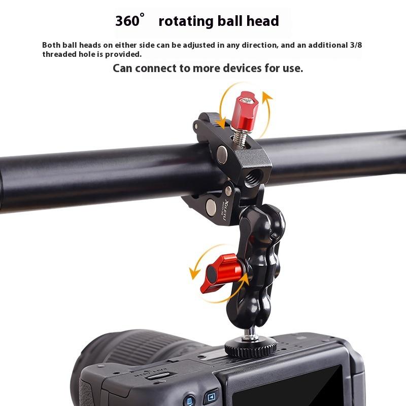 Photography Lighting Rig - แคลมป์กล้องแบบ Super Clamp พร้อมหัวบอลคู่ - แขนอเนกประสงค์ทำจากอลูมิเนียมอัลลอยด์สำหรับยึดจอภาพ/ไฟ/ไมโครโฟน,