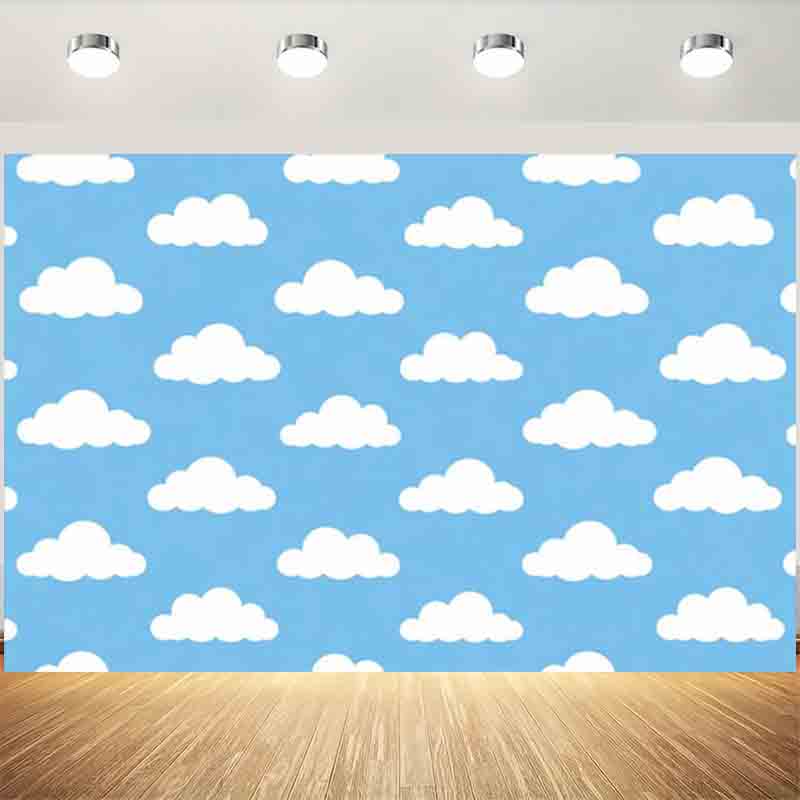 Photography Lighting And Backdrop - ฉากหลังถ่ายภาพลายการ์ตูนท้องฟ้าสีฟ้าขาวเรียบง่าย พื้นหลังเมฆสีฟ้าอ่อนสำหรับถ่ายภาพทารกแรกเกิด เด็ก และภาพถ่ายวันเกิด