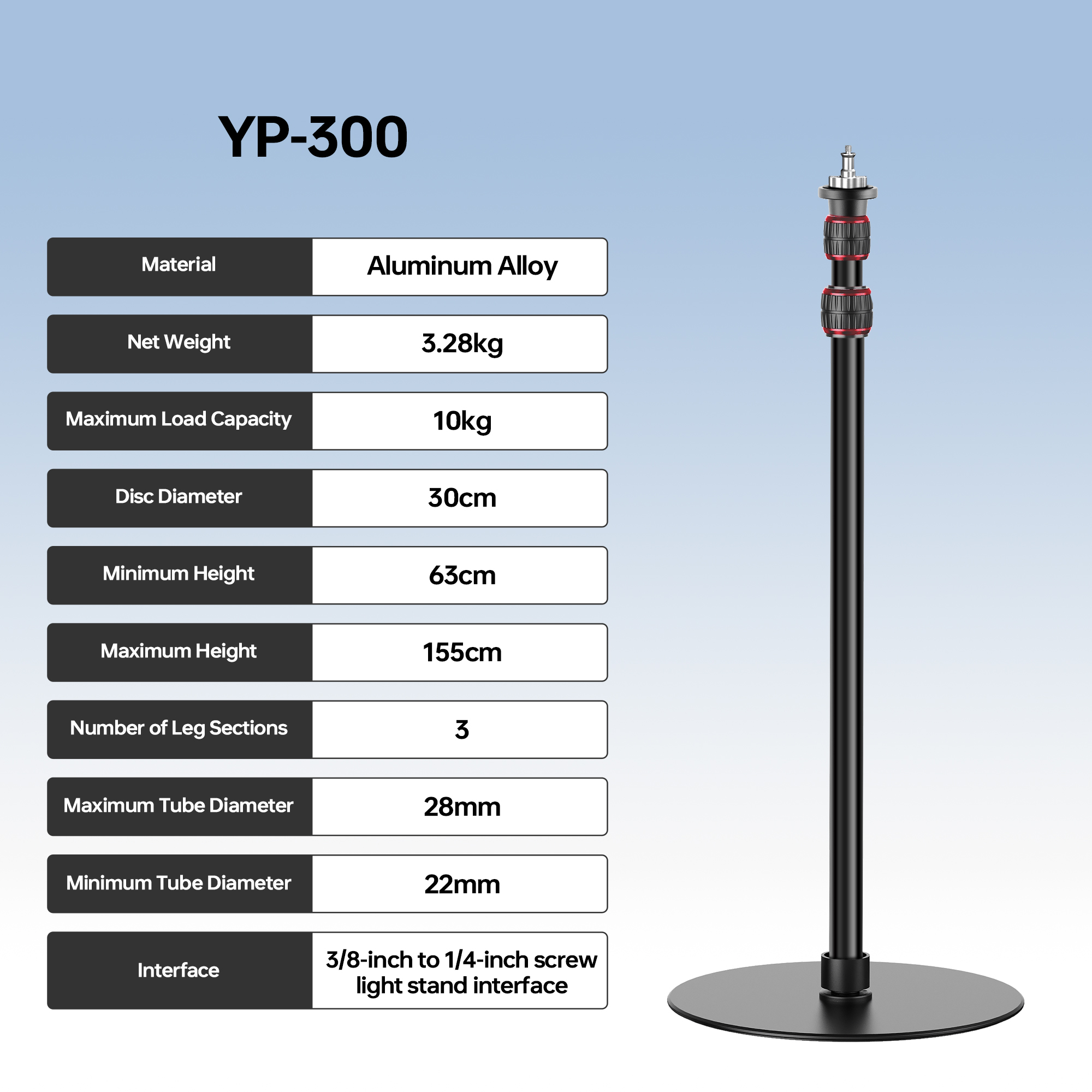 Photography Lighting Mount - ขาตั้งกล้องแบบขาเดียว Manbily YP300 1.55 เมตร ฐานกลม