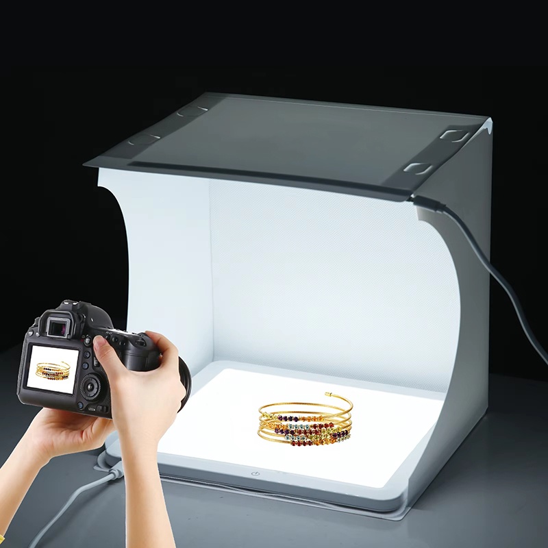 Photography Lighting And Backdrop - กล่องถ่ายภาพพกพาขนาด 20 ซม. พร้อมไฟ LED พับได้