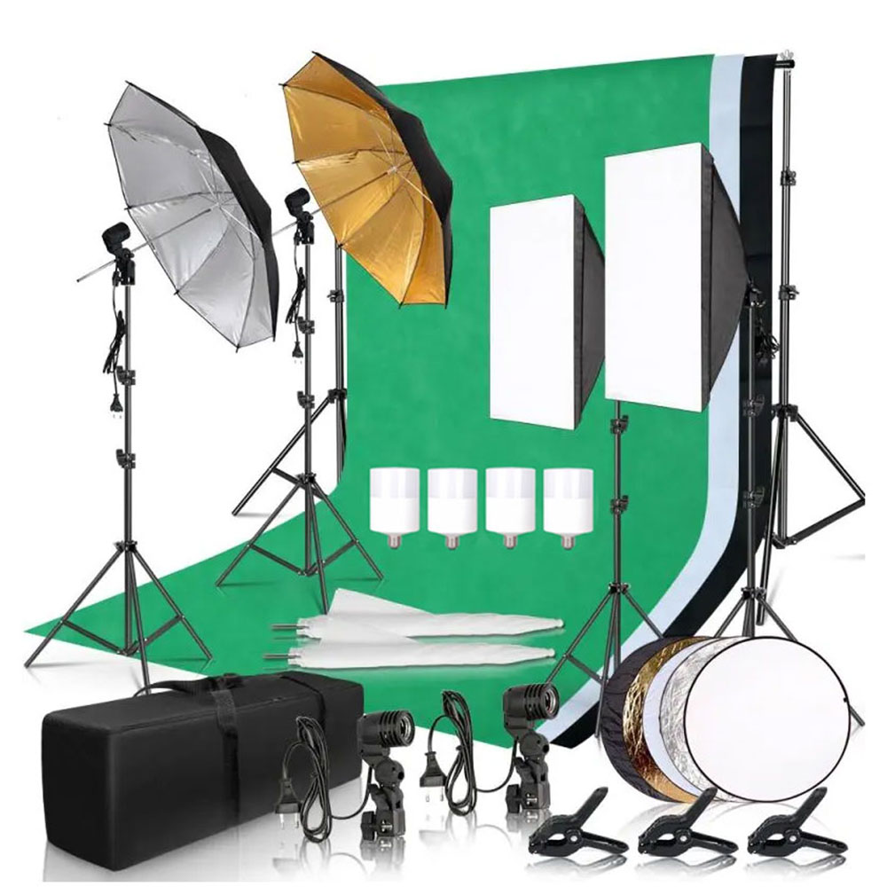 Photography Lighting And Backdrop - ชุดไฟสตูดิโอถ่ายภาพแบบซอฟต์บ็อกซ์ พร้อมฉากหลังขนาด 2.6x3 เมตร 3 ชิ้น